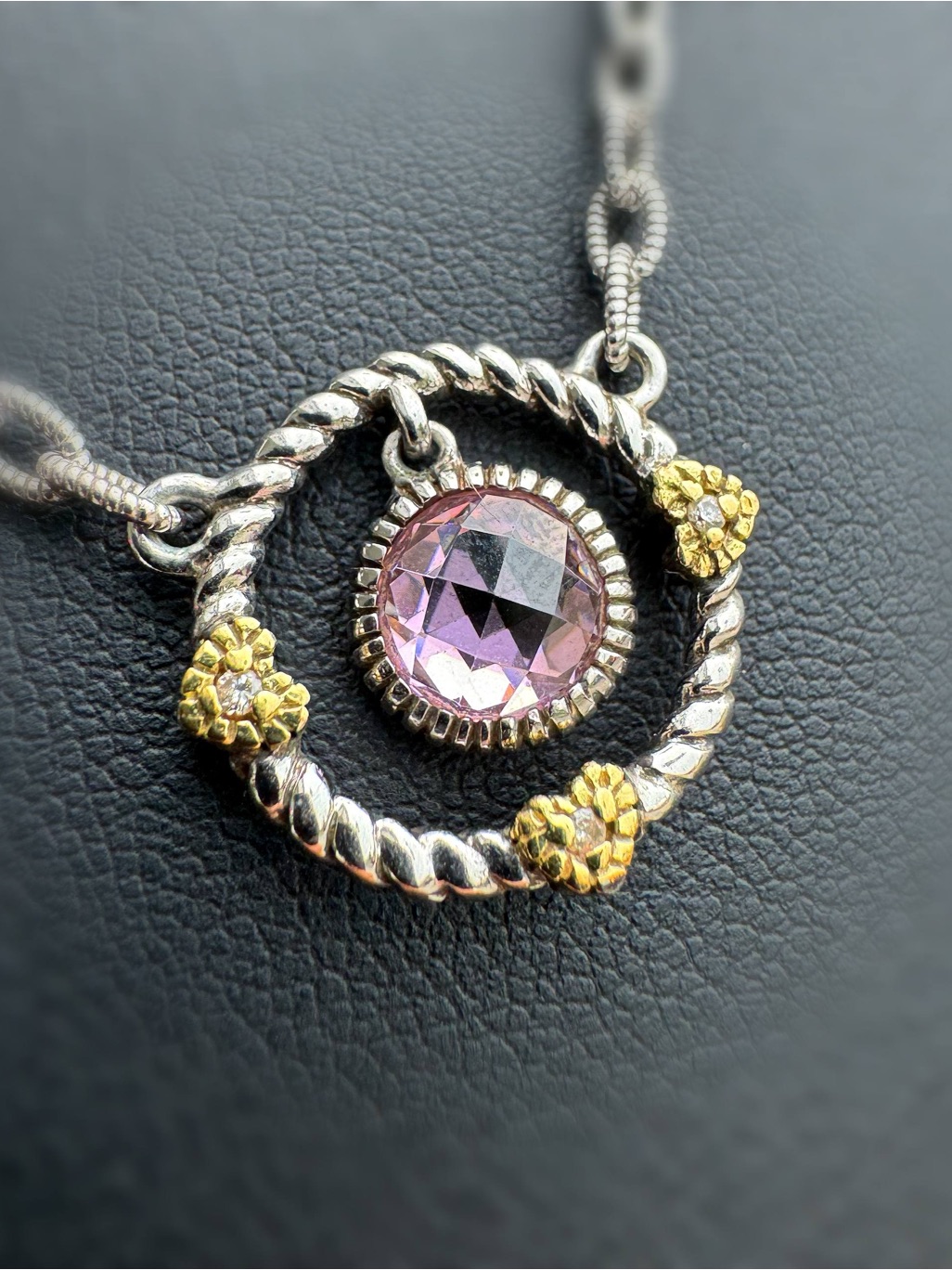 Judith Ripka 18k Yellow Gold .925 Sterling Silver Pink Quartz Natural Diamond